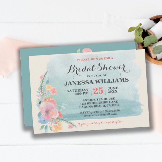 Mjuk och sötad Rosa Boho Blommigt Möhippa Inbjudningar (SWEET TEAL PINK BOHO FLORAL BRIDAL SHOWER INVITATION)