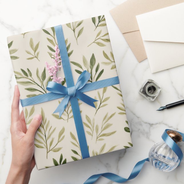 Mjuk Oliv Beige Olivgren Vattenfärg Mönster Presentpapper (Gifting)