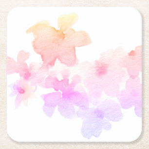 *~* Mjuk ombre Peach Rosa Blommigt Vattenfärg Underlägg Papper Kvadrat