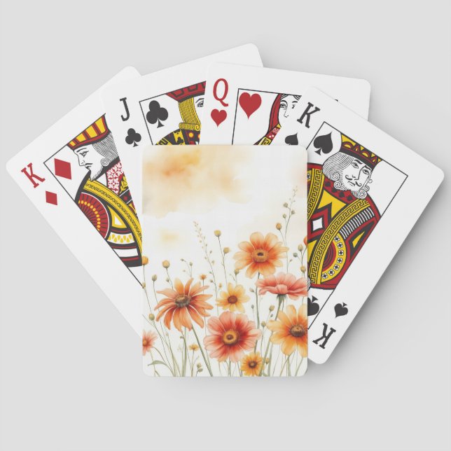 Mjuk Orange Blommigt Vattenfärg Casinokort (Baksidan)