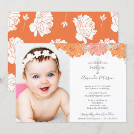 Mjuk Orange och persikor Peonies Kor Girl Baptism Inbjudningar