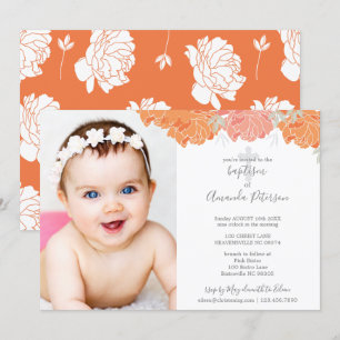 Mjuk Orange och persikor Peonies Kor Girl Baptism Inbjudningar