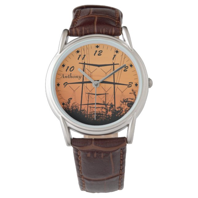 Mjuk orange under högspänningskraft linjer armbandsur (Framsida)