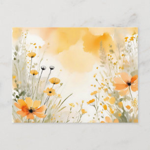 Mjuk Orange Watercolor Wildblommor Vykort