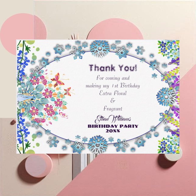 Mjuk oval blå liten blomknopp födelsedag för barn tack kort (Kid's Soft Oval Blue Little Flower Bud Birthday Thank You Card)