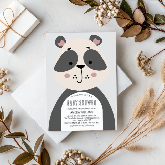 Mjuk Panda Neutral Bebisbad Illustration Inbjudningar (Skapare uppladdad)