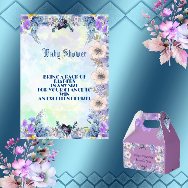 Mjuk Pastel Blåa blommor Lila Lilac Baby Shower Tilläggskort (Soft Pastel Blue Flowers Purple Lilac Baby Shower Enclosure Card)