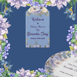 Mjuk Pastel Blåa blommor Lilac Blommigt Baby Showe Presentetikett