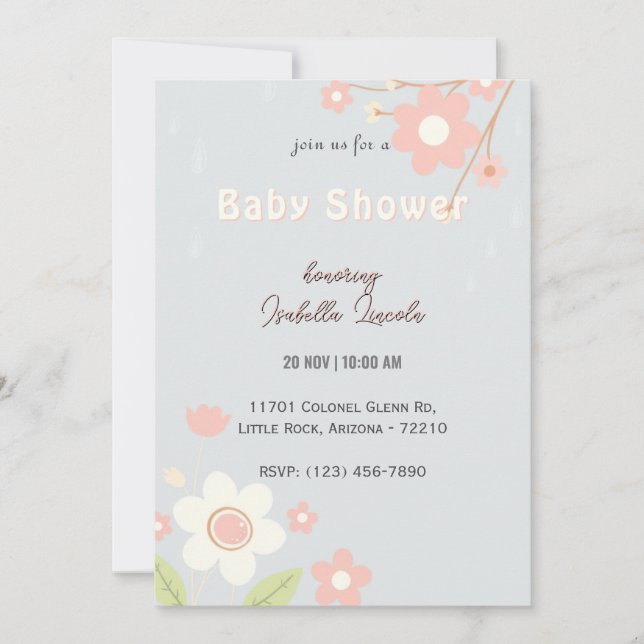 Mjuk pastel-Blommigt, babykläder Inbjudningar (Framsida)