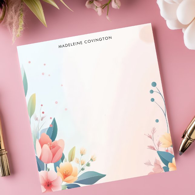 Mjuk Pastel Blommigt Corner Gräns Personlig Namn Anteckningsblock (Skapare uppladdad)