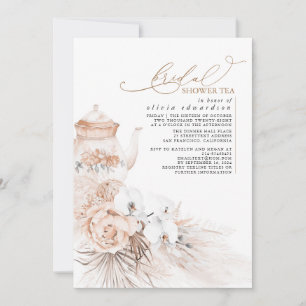 Mjuk pastel Blommigt Pampas Grass Möhippa Tea Inbjudningar