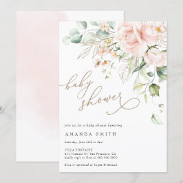 Mjuk Pastel Blommigt Rosa Glitter Baby Shower Inbjudningar