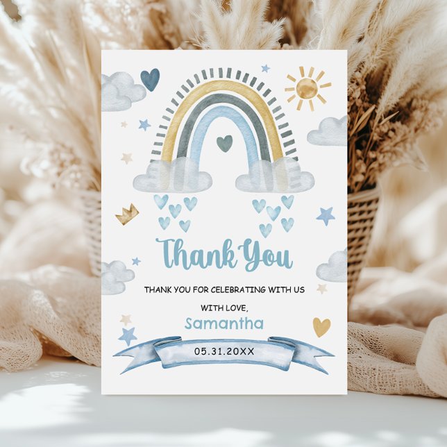 Mjuk Pastel Blue Boho Baby Shower-Tack Tack Kort (Skapare uppladdad)