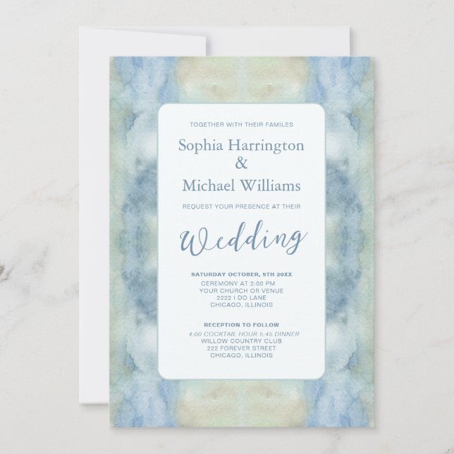 Mjuk Pastel Blue Bohohemian Wedding-inbjudan QR-ko Inbjudningar (Framsida)