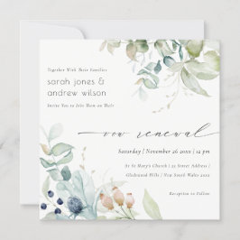 Mjuk pastel Blue Grönt Foliage Vow Renewal Inbjuda Tack Kort