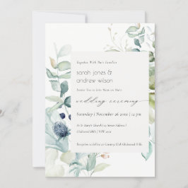 Mjuk pastel Blue Grönt Foliage Wedding bjudande in Tack Kort