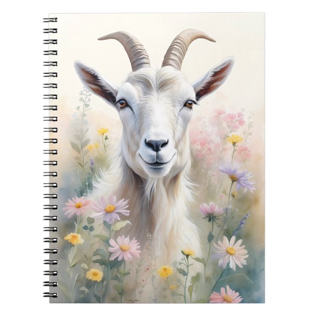 Mjuk pastel Flower Fält Goat Porträtt Anteckningsbok (Framsidan)