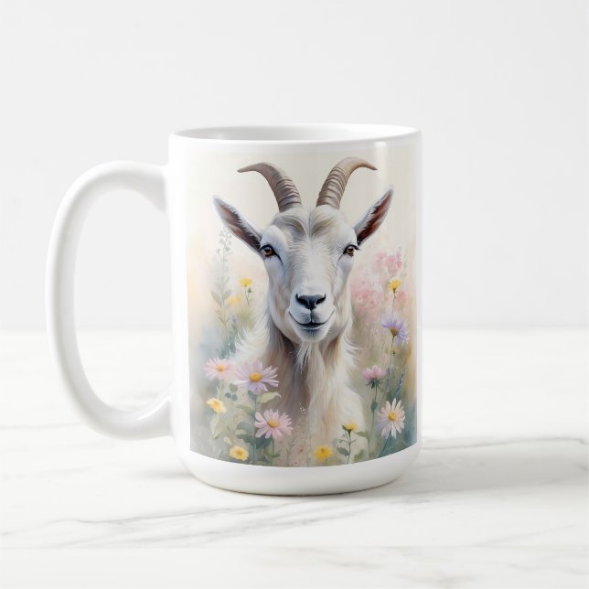 Mjuk pastel Flower Fält Goat Porträtt Kaffemugg (Vänster)