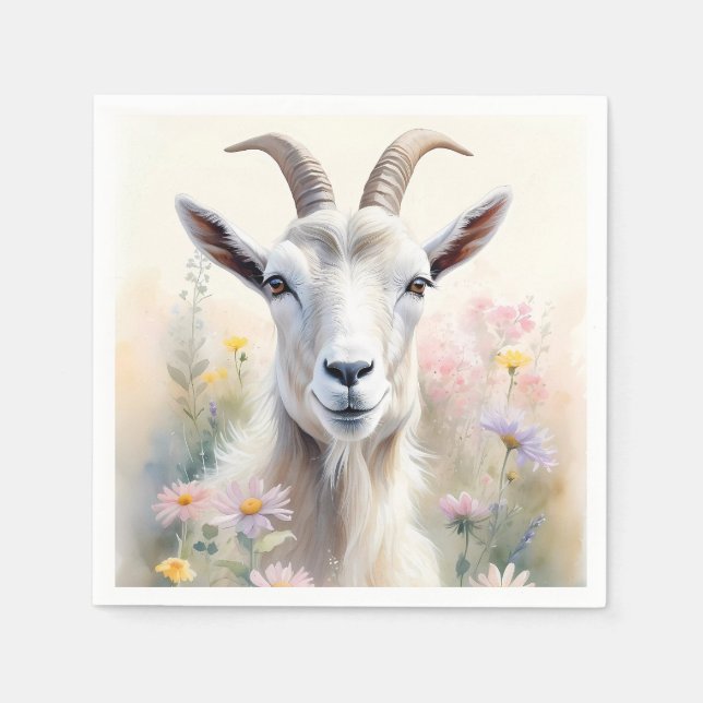 Mjuk pastel Flower Fält Goat Porträtt Pappersservett (Framsidan)
