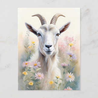Mjuk pastel Flower Fält Goat Porträtt Vykort