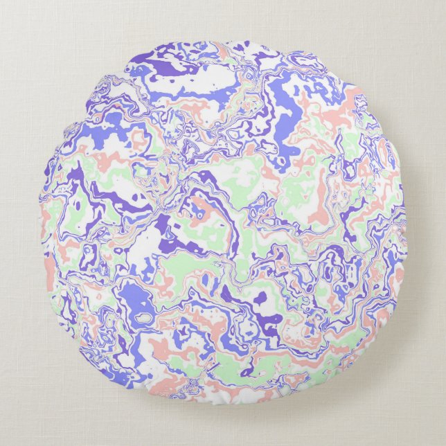 Mjuk pastel Funky Boho Retro Abstrakt Marble Rund Kudde (Framsidan)