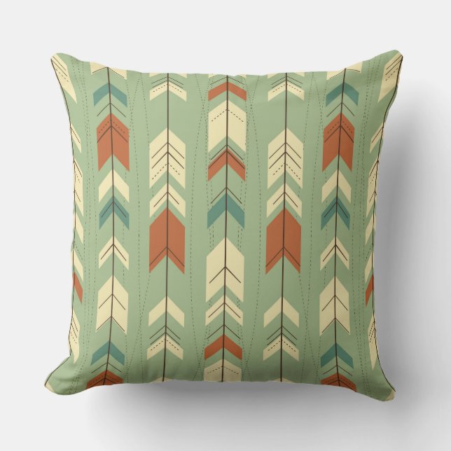 Mjuk pastel Grönt Tribal Geometric Mönster Kudde (Framsida)