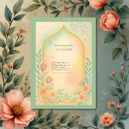 Mjuk Pastel Guld Blommigt Arch Bröllop OSA Kort