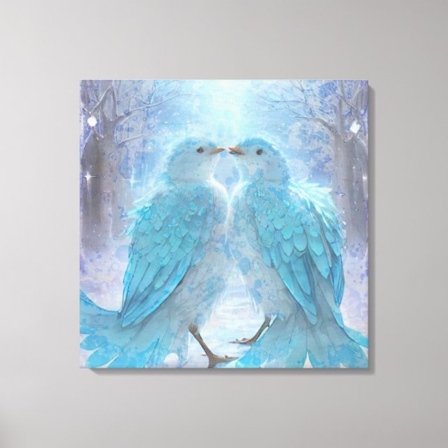 *~* Mjuk Pastel Love birds AP54 Art Winter Canvastryck (Framsida)