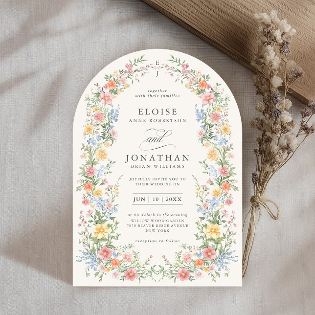 Mjuk Pastel Ornate Vår Blommigt Arch Chic Bröllop Inbjudningar (Soft Pastel Ornate Spring Floral Arch Chic Wedding Invitation)