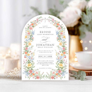 Mjuk Pastel Ornate Vår Blommigt Arch Chic Bröllop Inbjudningar
