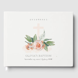 Mjuk pastel Peach Ro Blommigt Kor Bunch Baptism Gästböcker