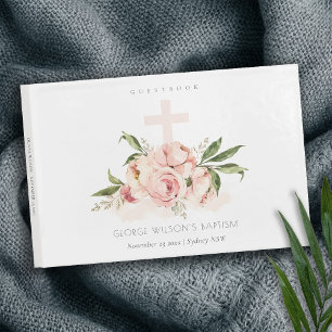 Mjuk pastel Peach Ro Blommigt Kor Bunch Baptism Gästböcker
