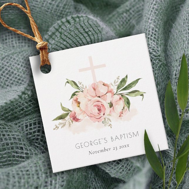 Mjuk pastel Peach Ro Blommigt Kor Bunch Baptism Gåvor Etiketter (Skapare uppladdad)