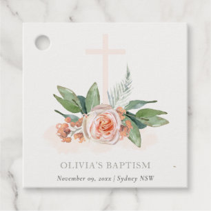 Mjuk pastel Peach Ro Blommigt Kor Bunch Baptism Gåvor Etiketter