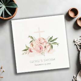 Mjuk pastel Peach Ro Blommigt Kor Bunch Baptism Pappersservett