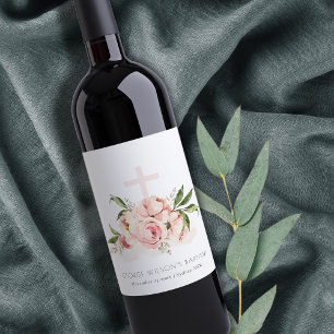Mjuk pastel Peach Ro Blommigt Kor Bunch Baptism Vinflaska Etikett
