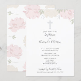 Mjuk pastel Peonies Kor Girl Baptism Inbjudningar