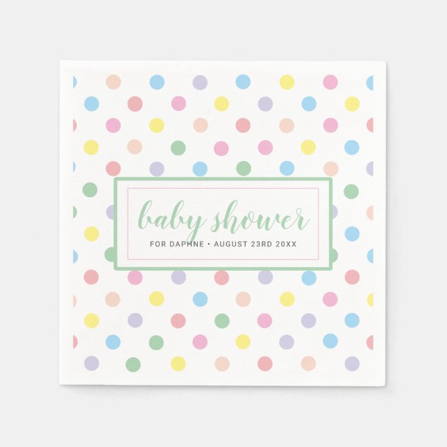 Mjuk Pastel Polka dots Baby Shower Papper Pappersservett (Framsidan)