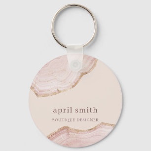 Mjuk pastel Ro Guld Agate Marble Struktur Nyckelring
