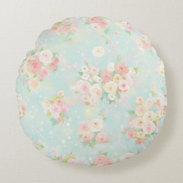 Mjuk Pastel Ro Mönster på Aqua Background Rund Kudde (Framsidan)