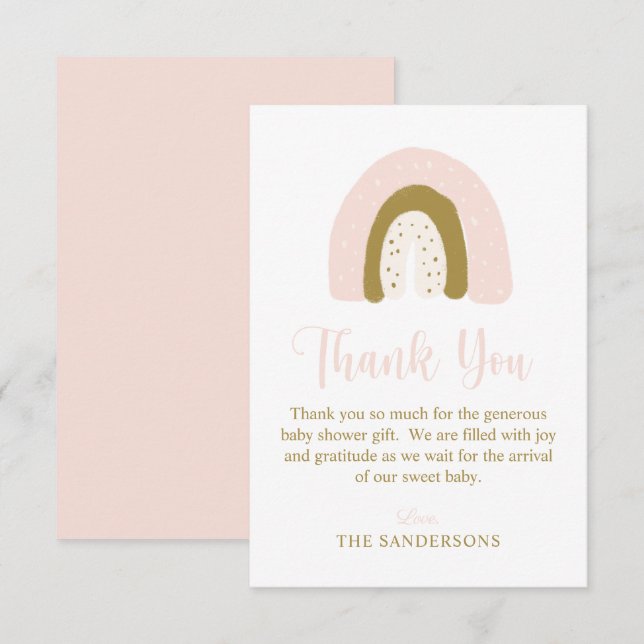 Mjuk pastel Rosa Bebisdusch för vattenfärgen Regnb Tack Kort (Fram/baksida)