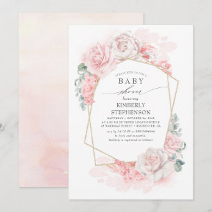 Mjuk pastel Rosa Flowers Elegant Baby Shower Inbjudningar