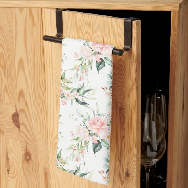 Mjuk Pastel Rosa ros Flower Mönster Kökshandduk (Thirds Fold)