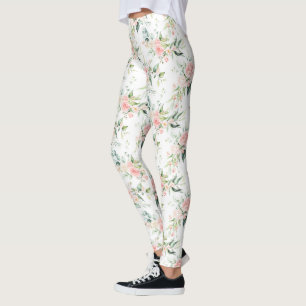 Mjuk Pastel Rosa ros Flower Mönster Leggings