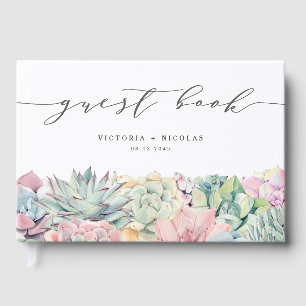 Mjuk pastel Succulent Watercolor Garland Bröllop Gästböcker