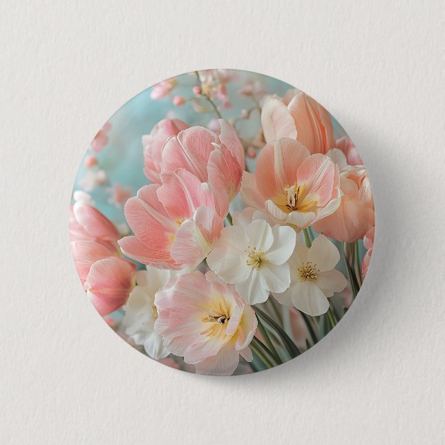 Mjuk Pastel Vår blommor Design Delikata Blommigtar Knapp (Framsida)