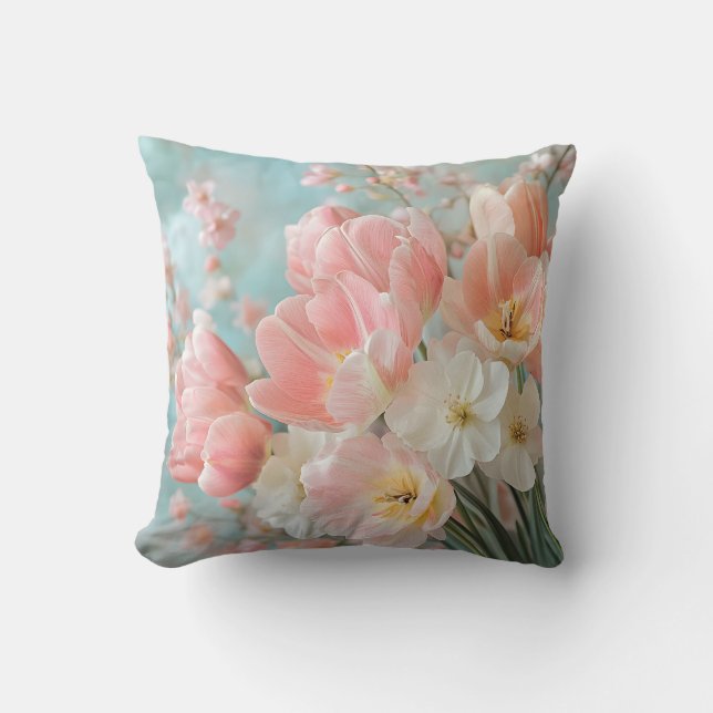 Mjuk Pastel Vår blommor Design Delikata Blommigtar Kudde (Framsida)