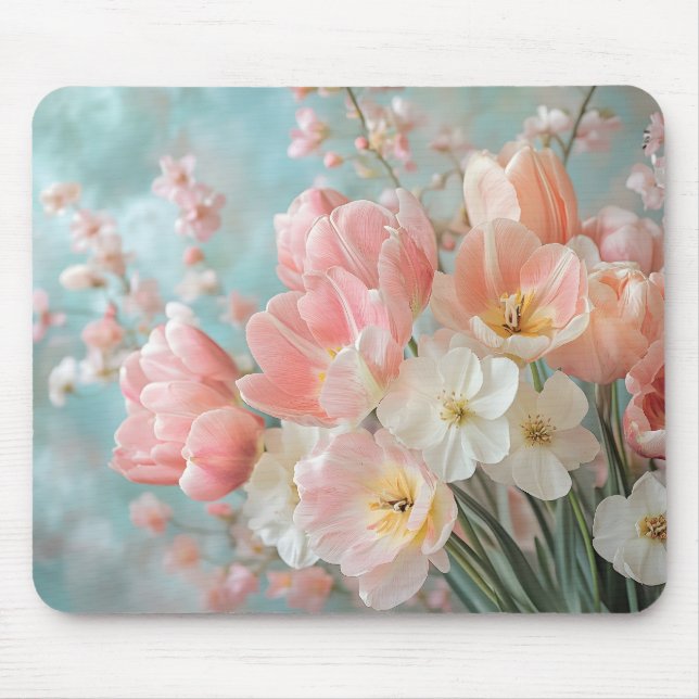 Mjuk Pastel Vår blommor Design Delikata Blommigtar Musmatta (Framsidan)