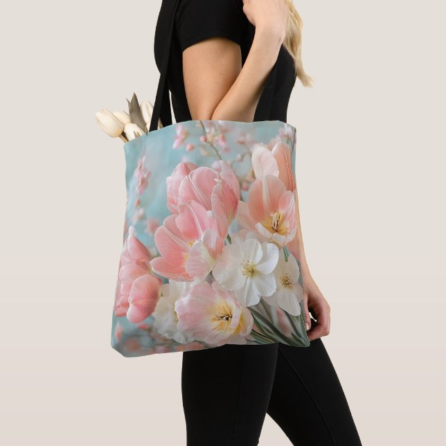 Mjuk Pastel Vår blommor Design Delikata Blommigtar Tygkasse (Närbild)