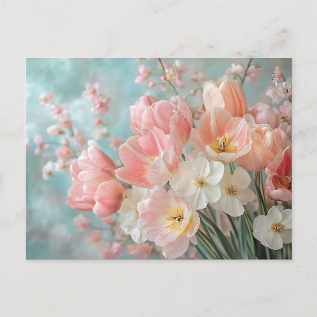 Mjuk Pastel Vår blommor Design Delikata Blommigtar Vykort (Framsida)